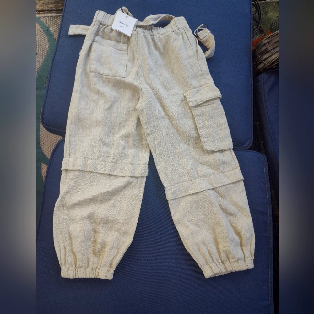 NWT Zara Joggers Linen Cargo kids Size 7 khaki Pants Jeans Boys